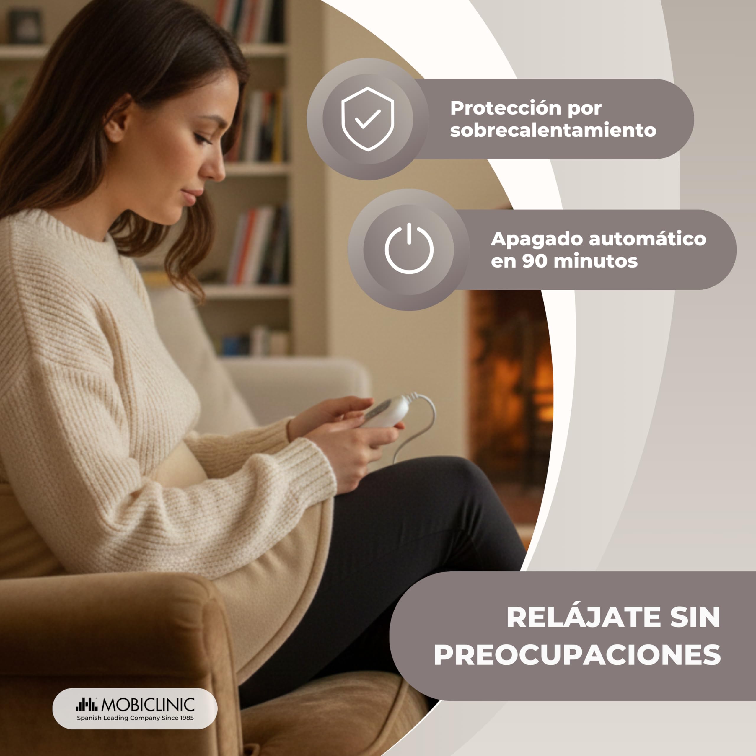 Mobiclinic, Almohadilla cervical, Eléctrica, 3 rangos de temperatura, Apagado automático, Muy bajo consumo, 100w, Marca española, Protección por sobrecalentamiento, Lavable, Para cuello, 62x60cm
