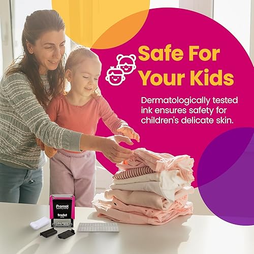 Miniatura 4 de Promot Sello de ropa personalizado para ropa de niños, sello de nombre personalizado autoentintado, 2 líneas de tela personalizado para suministros