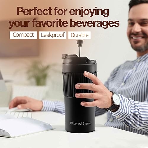 Miniatura 2 de Cafetera y tetera de acero inoxidable de doble pared aislada de 15 onzas, taza y vaso portátil para campamento, retención de calor, a prueba de