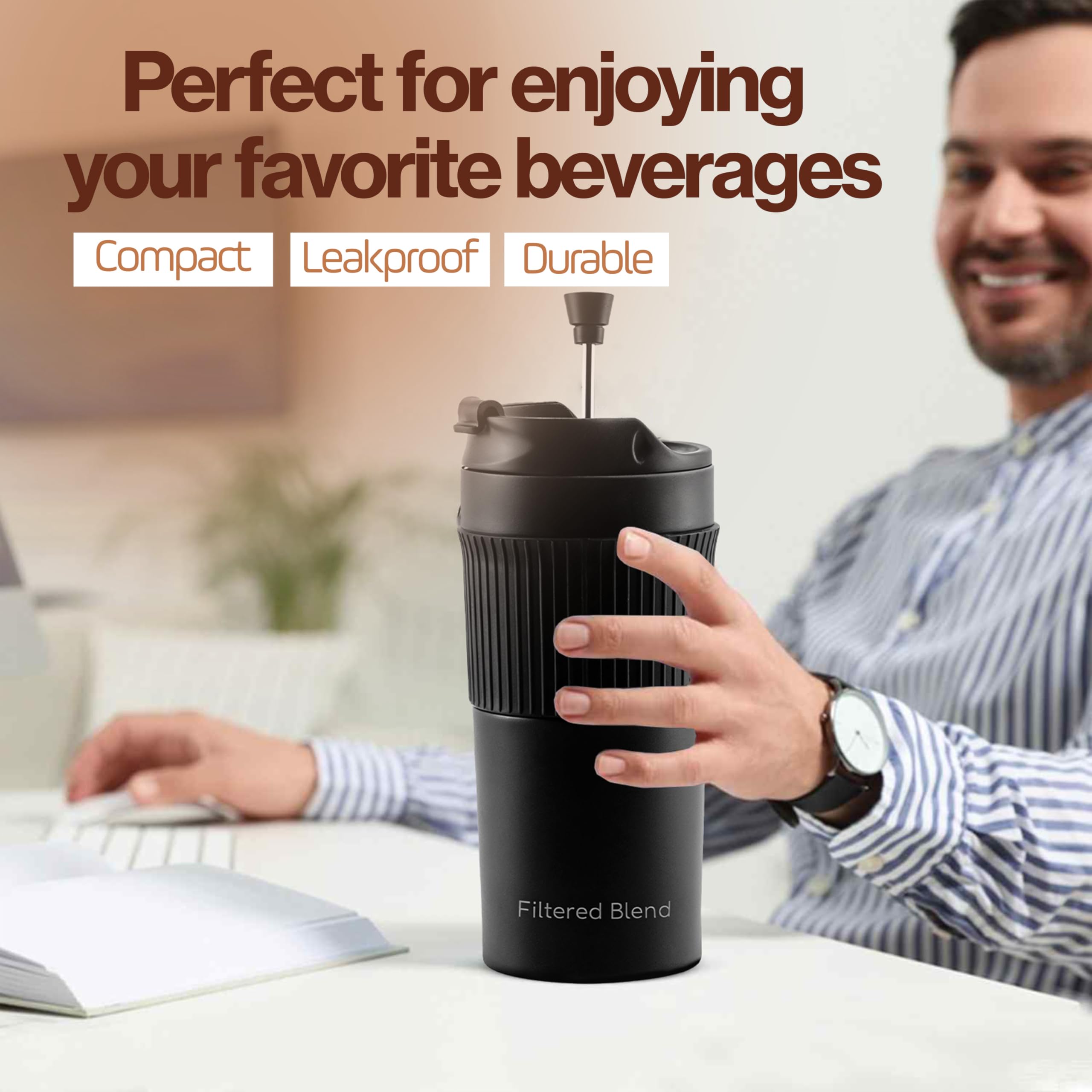 15oz French Press Travel Mug (White) thumbnail 4