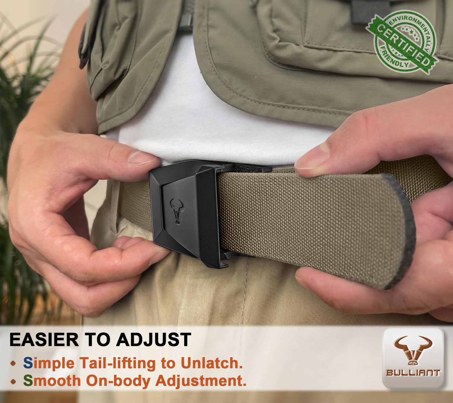 BULLIANT Cintura Tattica,Cintura Uomo Militare Lavoro Trekking 3,8cm,Fibbia a Sgancio Rapido