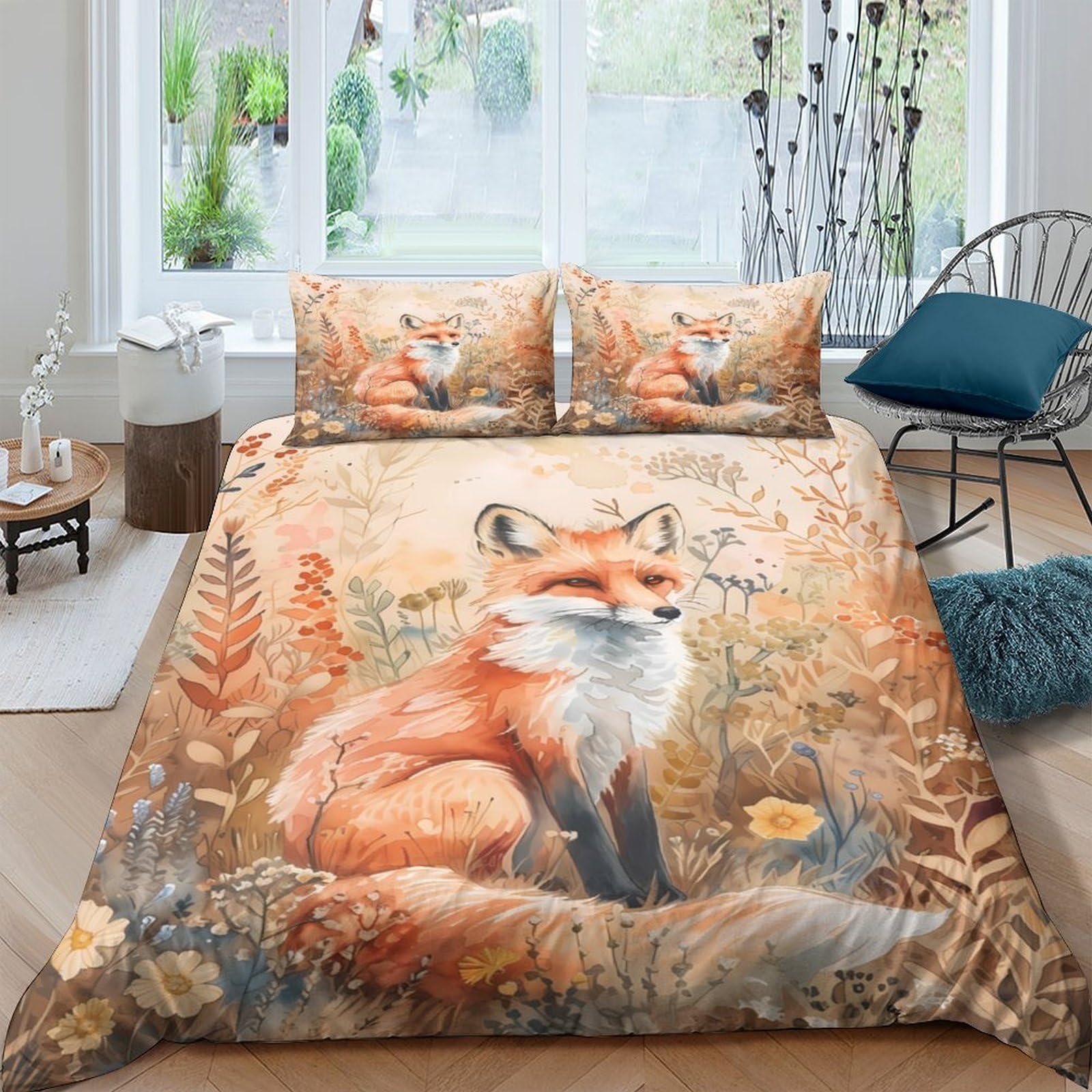 Ctjqhvkz Style-8 3D Printed Autumn Fox Forest Fitted Sheet Microfiber Soft Orange Brown Mattress Cover Bedroom Decor Machine Washable Single（135X200cm）