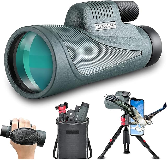 12x56 HD Monocular Telescope with Smartphone Adapter, Upgraded Tripod, Hand Strap - High Power Monocular with Clear Low Light Vision for Star Watching - Lightweight Monocular for Bird Watching Hunting