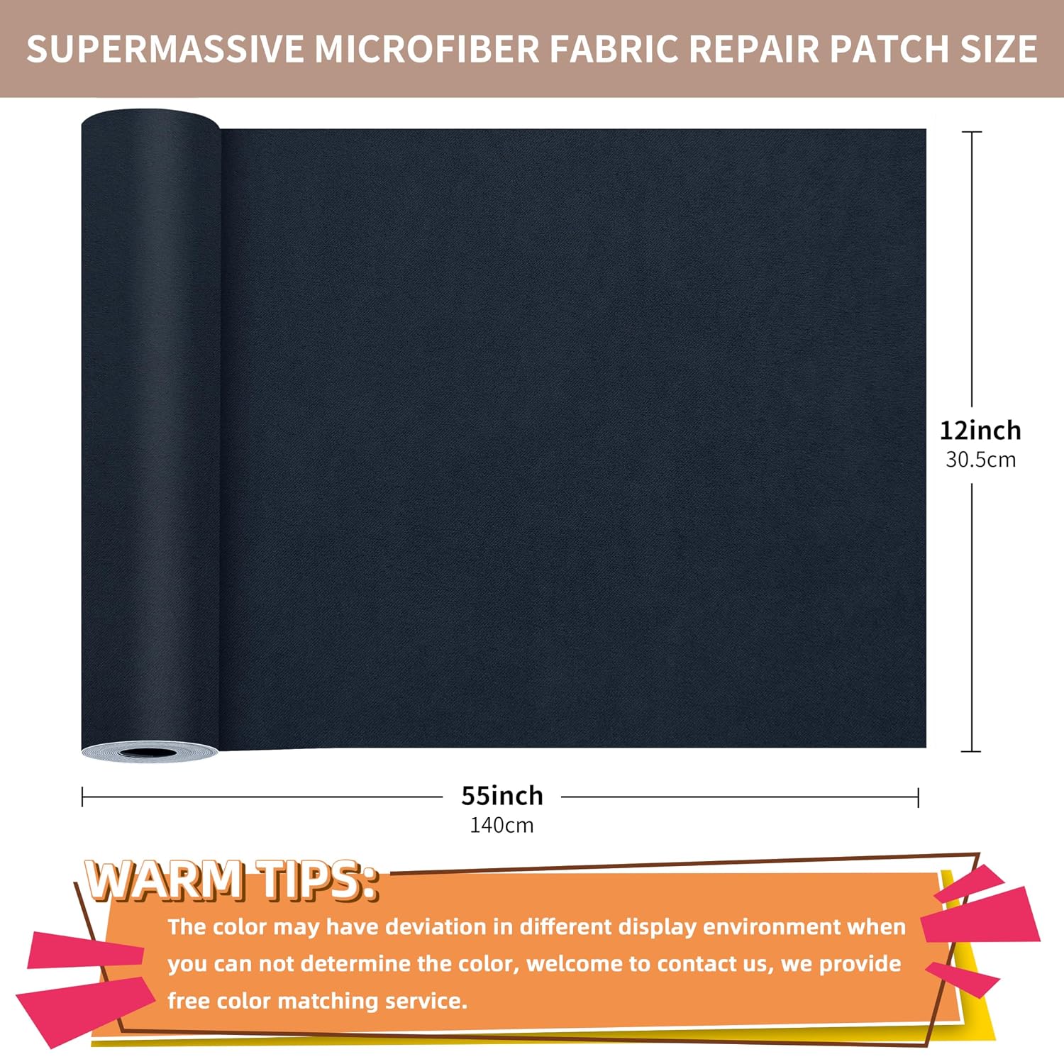 ONine Microfiber Couch Repair Kit, 55x12 inch Adhesive Fabric Patch, Multi-Color,Impervious Water，Suitable for Sofas, Tents, Handbags, Clothing, Car Seats, Furniture(Dark Blue)