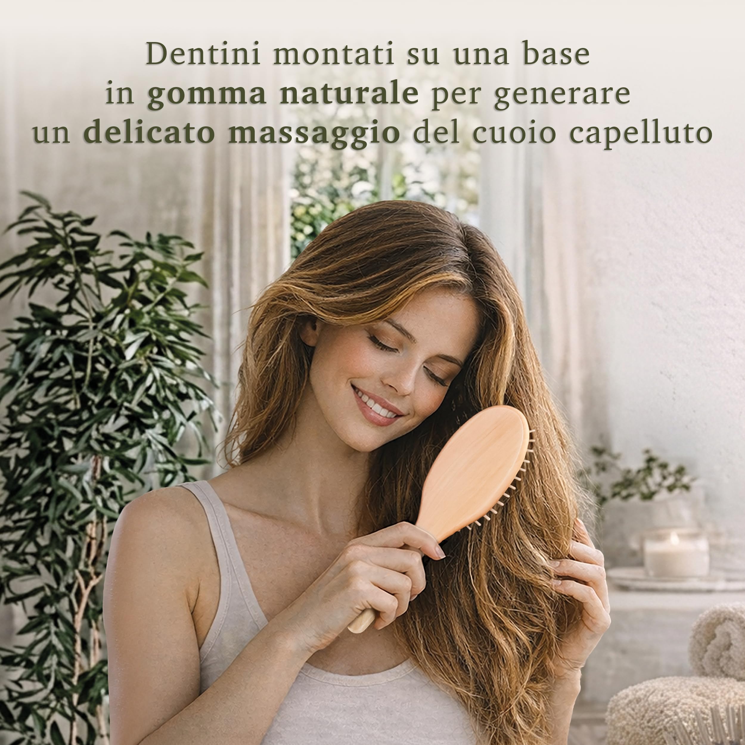 ONWOOD Cepillo de madera para el cabello con loción de proteínas de trigo para masaje de cuero cabelludo – Fortalece el cabello y contrasta la caída – Cepillo grande fabricado en Italia