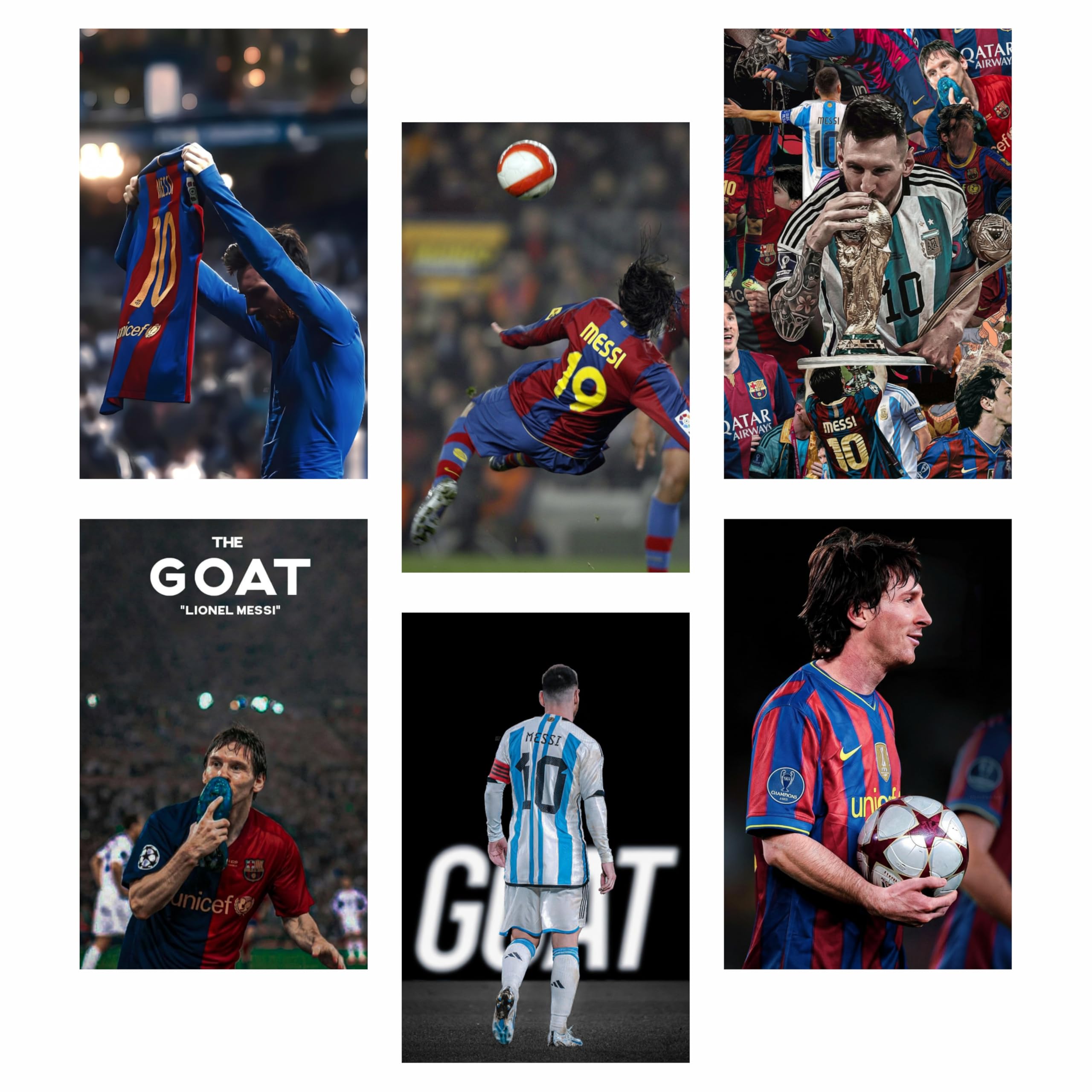 Goodi Cart Lionel Messi Poster Set of 6 | Unframed 8 x 12 Inch Football Wall Art Prints on 300 GSM Paper | Aesthetic Soccer Wall Posters for Bedroom, Hostel, Living Room & Office Décor