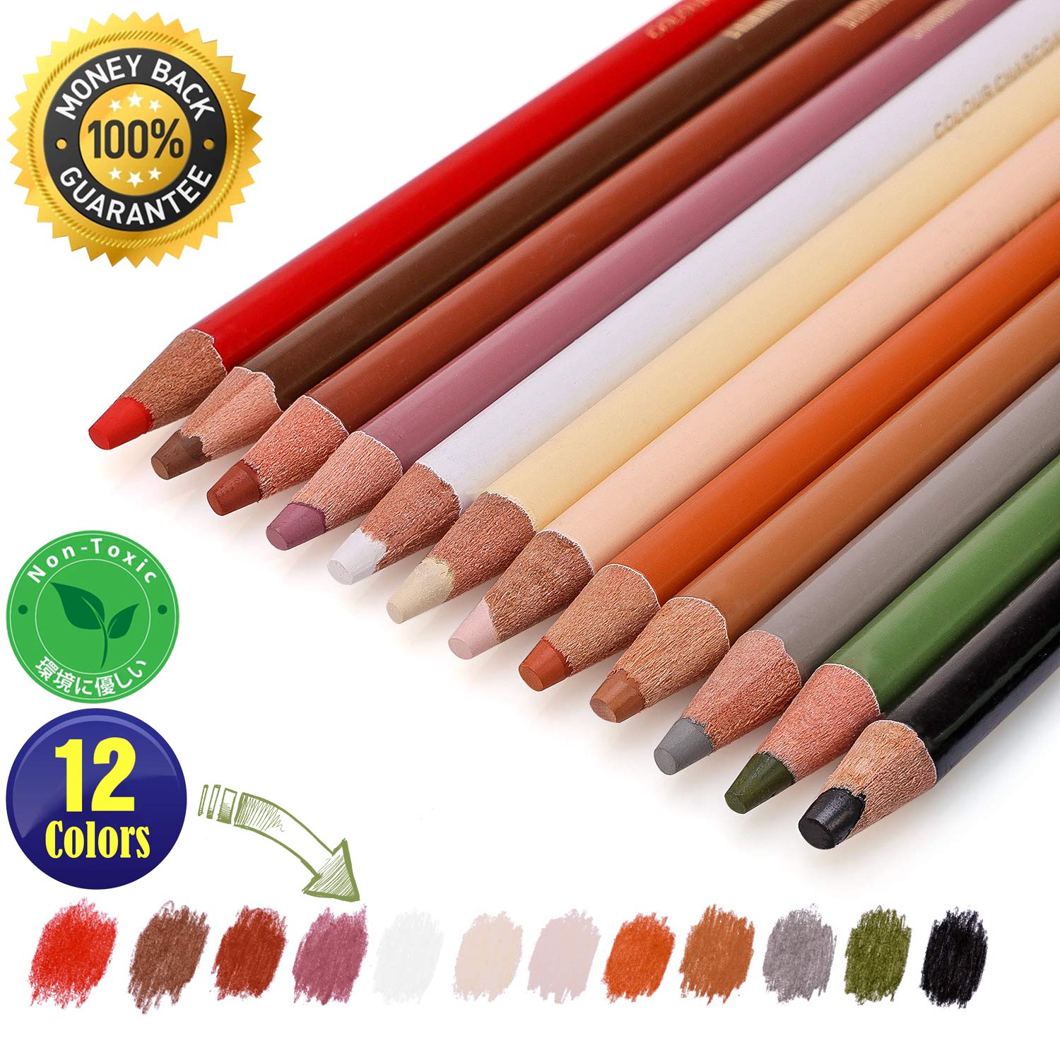 MISULOVE Charcoal Pencils Drawing Set, 12 Colors Professional Soft