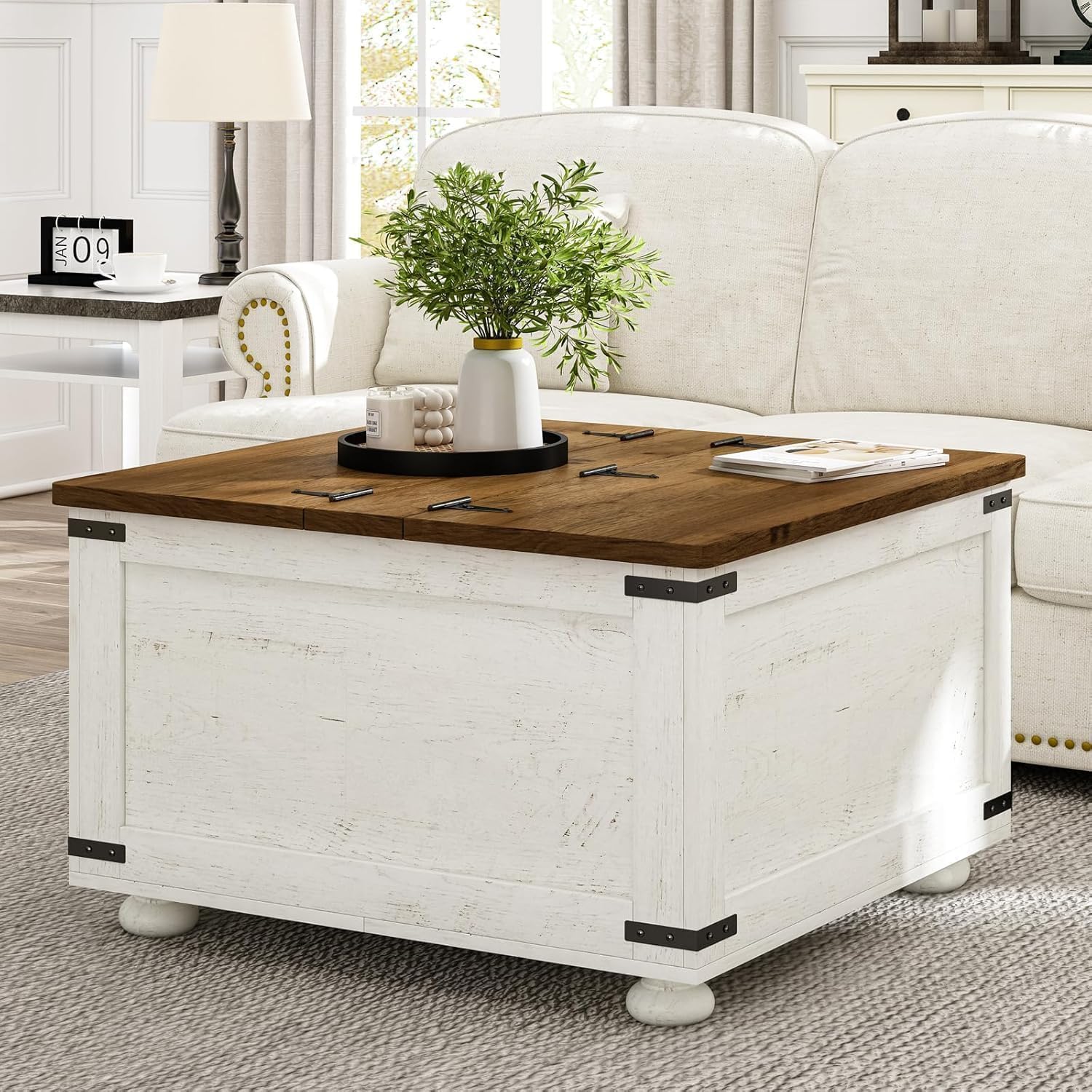 Amazon.com: MaverickFurni White Farmhouse Coffee Table with