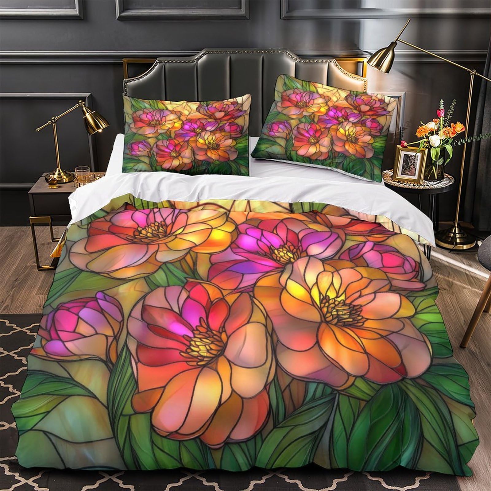 Flamingo-Pärchen Bettbezug Weich 3D Gedruckt Kuschelig Schlafkomfort Bettdeckenbezug 3 Teilig Mikrofaser Reißverschluss mit Kissenbezug for Erwachsene & Frauen Super King（260x220cm）