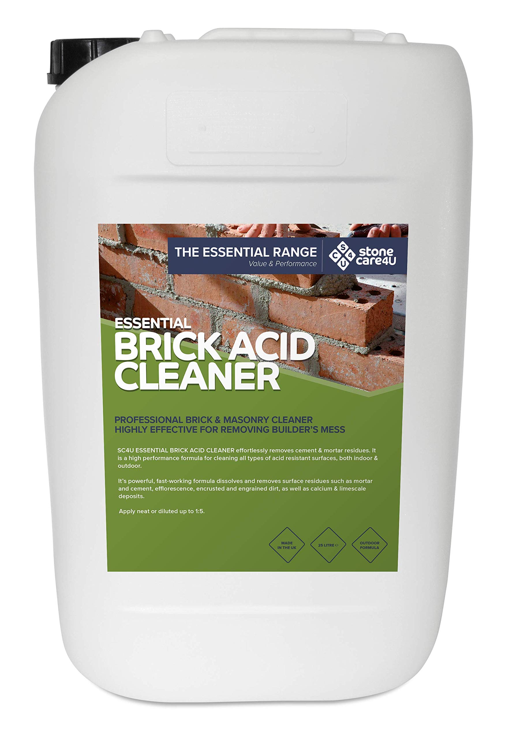 Stonecare4u - Essential Brick Acid Cleaner - 25 Litre - High-Performance Formula Effortlessly Removes Cement & Mortar Residue from Walls & Brickwork…