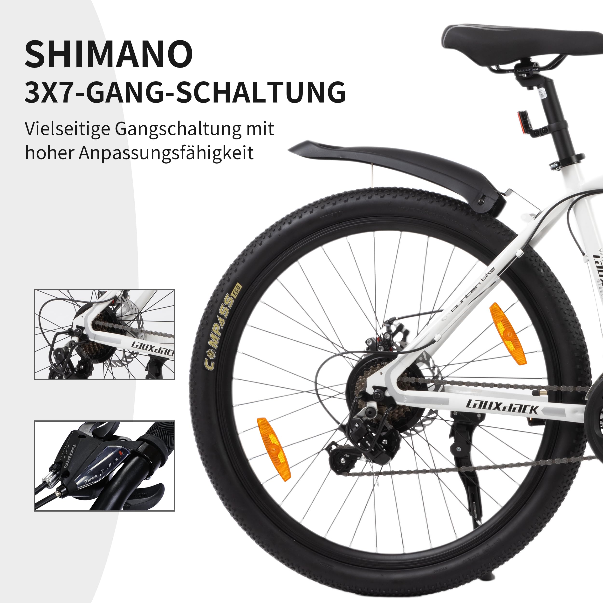 Rower górski MTB 28", męski, 21-biegowa przerzutka Shimano, stalowa rama diamentowa, 45 cm, widelec amortyzowany, hamulce tarczowe, rower hardtail dla dorosłych, biały