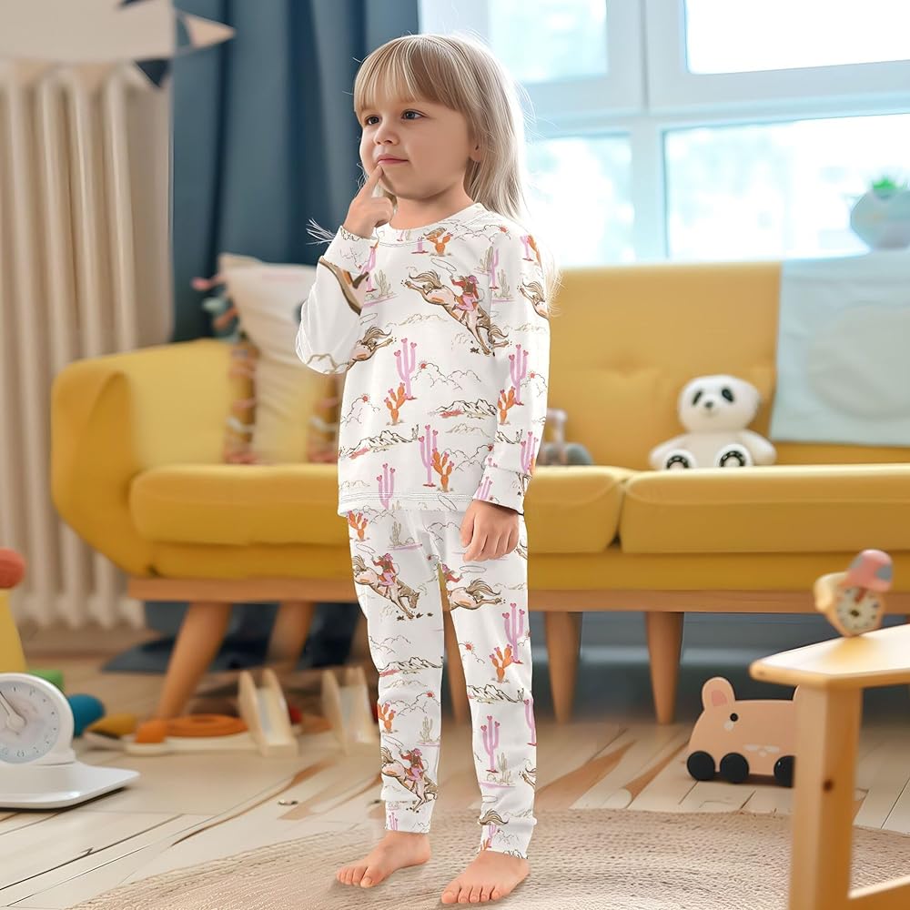 Vozoza Cute Rodeo Cowgirl Pajama Sets Long Sleeve Top with
