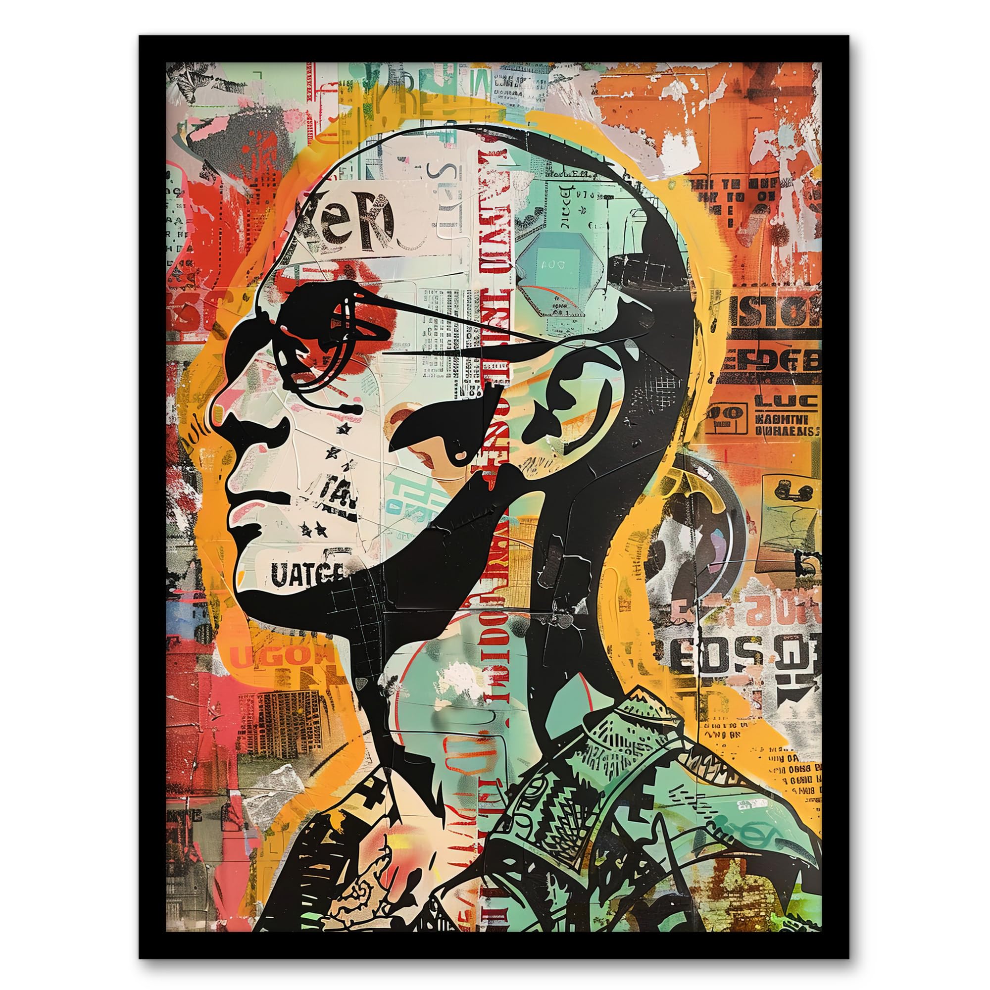 Artery8 Man in Sunglasses Portrait Punk Street Art Modern Living Room Artwork Framed Wall Art Print 18X24 Inch
