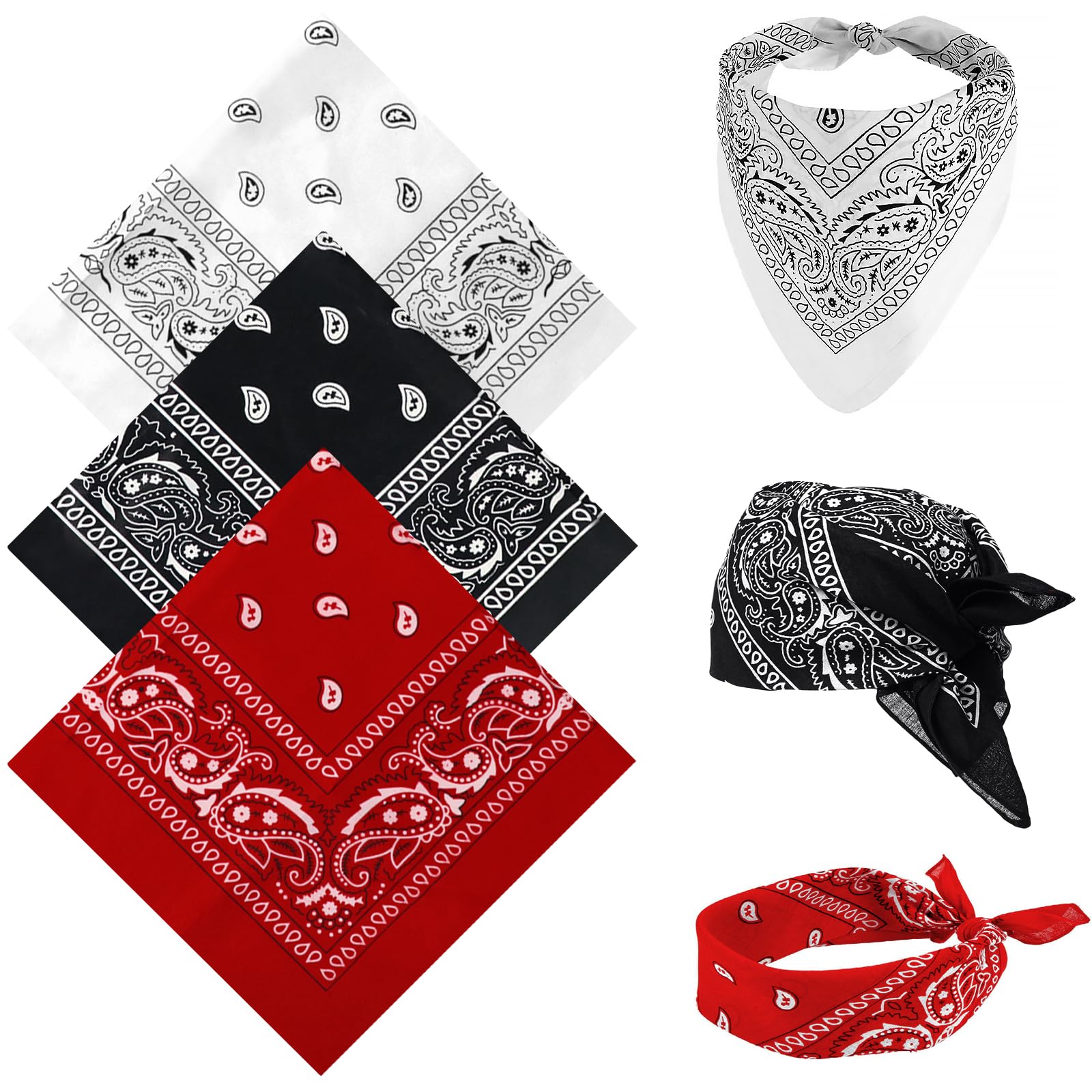3 Pcs Paisley Bandana,Multifunctional Headbands,Premium Stylish & Versatile Bandana,Unisex Paisley Bandanas for Cycling Headband Face Mask Neckerchief Handkerchief Face Mask(Black, White, Red)