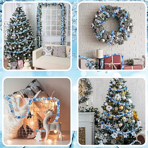 Miniatura 6 de 190 cuentas de madera de invierno con copos de nieve de 0.631 pulgadas, multicolor, naturales, coloridas, redondas, sueltas, espaciadoras, para