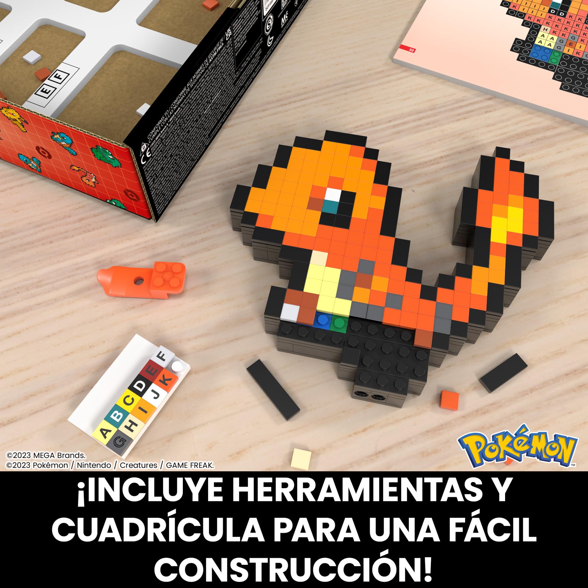 Mega Pokémon Pixel Art Charmander 349 Bloques de construcción, Estilo Retro pixelado, decoración para coleccionistas, Juguete +13 años (HTH76)