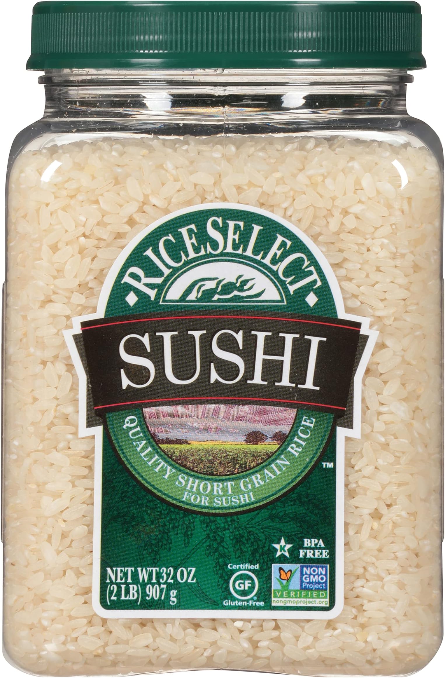 RiceSelect Sushi Rice for Sushi and Japanese Food, Premium Gluten-Free Short-Grain Rice, Non-GMO, 32-Ounce Jar