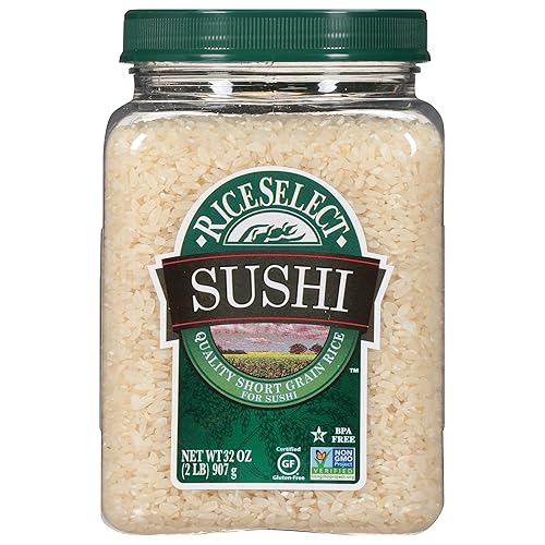 RiceSelect Arroz de sushi para sushi y comida japonesa, arroz de grano corto sin gluten premium, sin OMG, tarro de 32 onzas