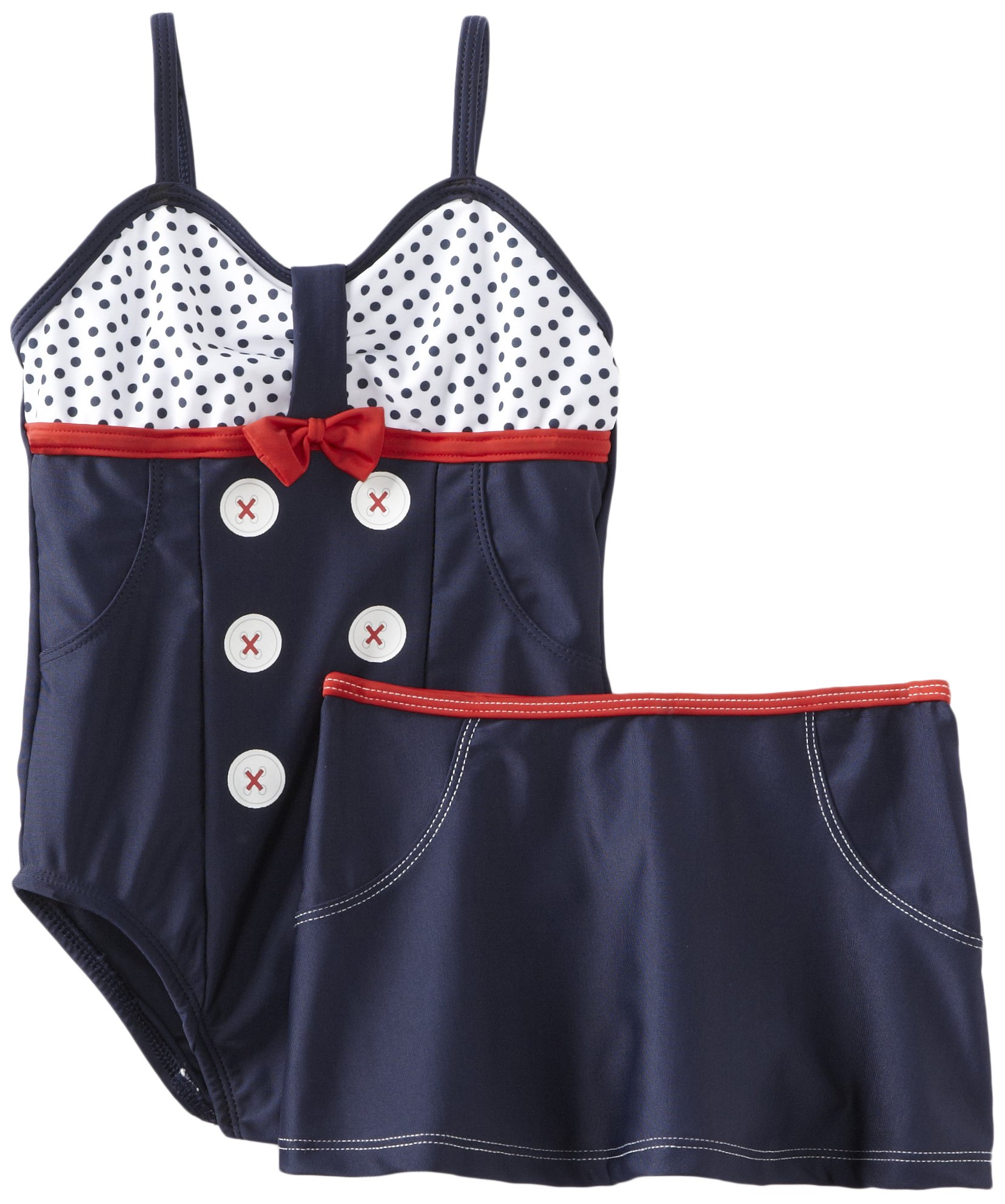 Bunz Kids Little Girls' Sailor-Girl One-Piece Swimsuit and Skirt Set