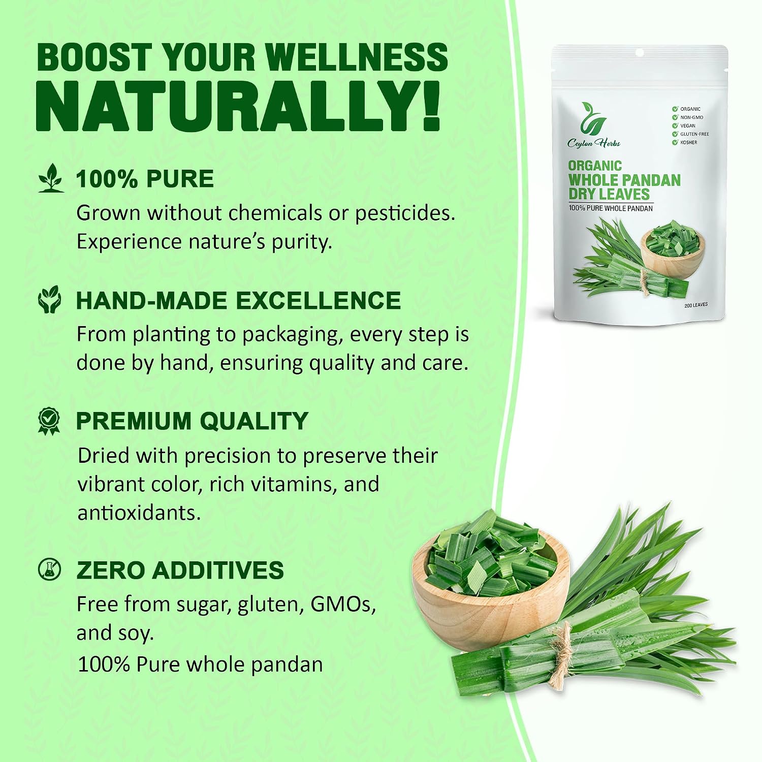 Whole Dried Pandan Leaves - 100% Pure, Aromatic, and Organic for Cooking, Baking, and Herbal Tea
