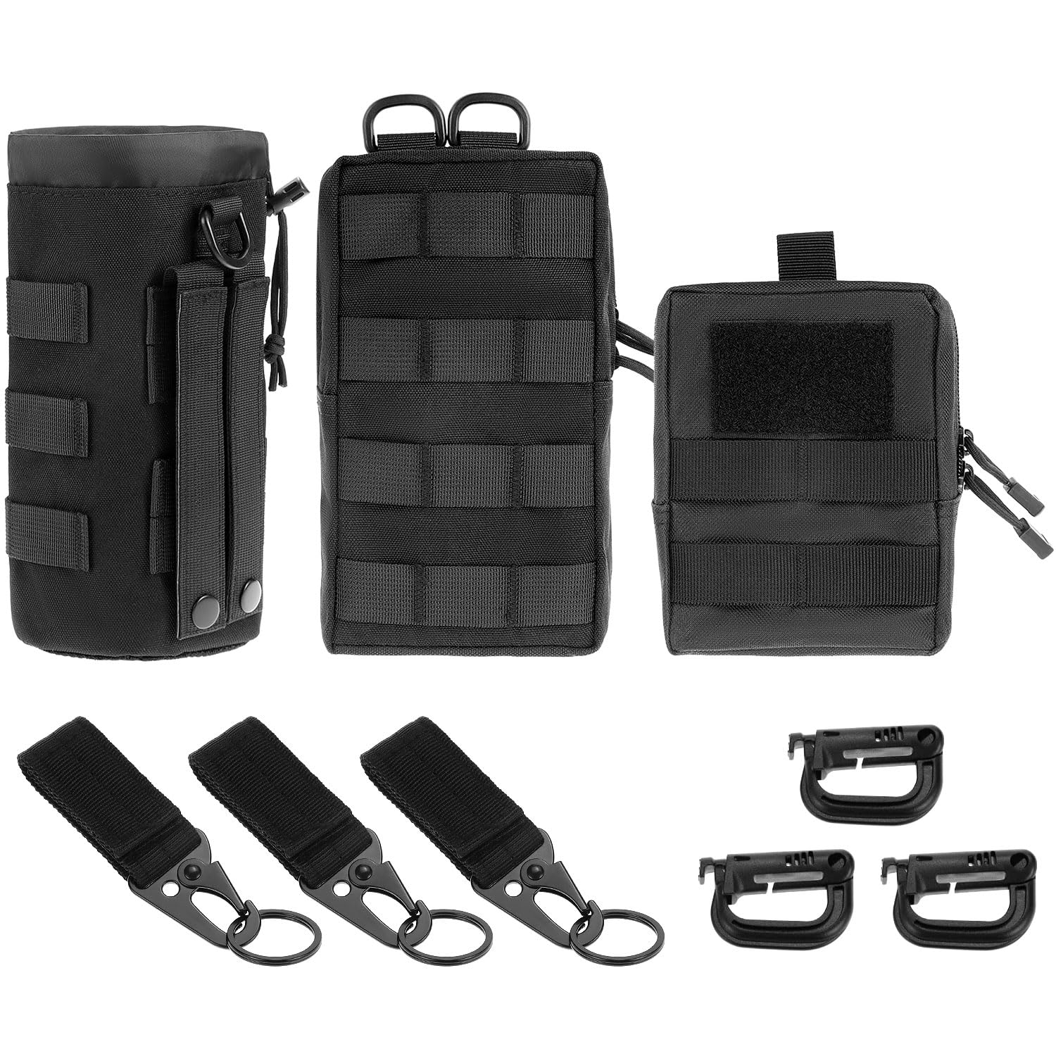 QWORK® 3 Pack Waist Bags Set, Multifunctional Bag with Water Bottle Pouch, Hooks & Keychains for Outdoor Activities