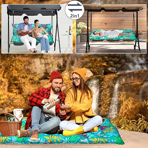 Miniatura 4 de lsxlkha Cojines para columpio de 2 a 3 plazas, cojines para columpios de porche al aire libre, impermeables, gruesos, de 4 pulgadas, con respaldo y