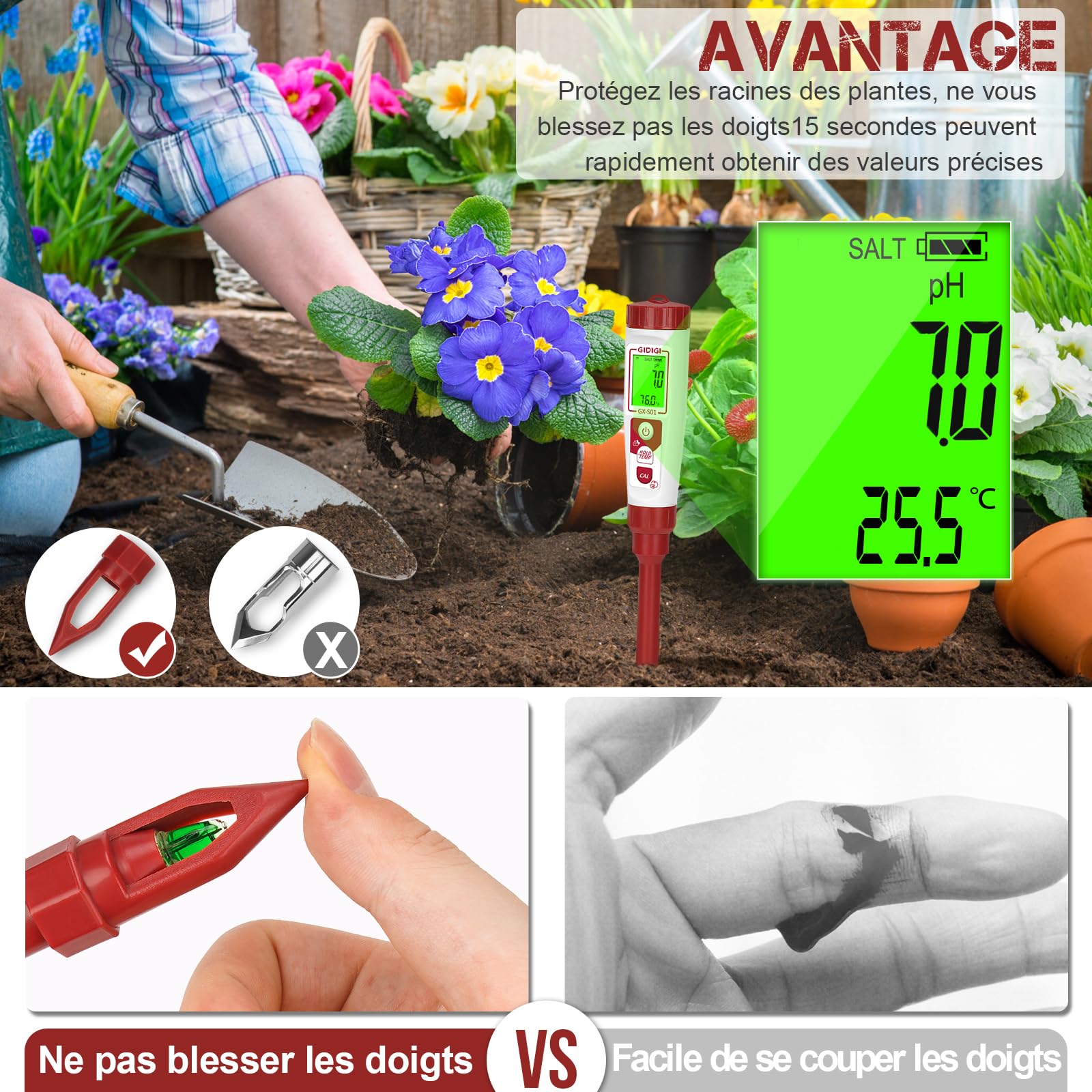 Testeur de pH pour sol numérique, testeur de pH pour sol pour plantes en pot, kit de test de pH électronique pour jardin, pelouse, intérieur et extérieur, serre, agriculture, utilisation dans la cour
