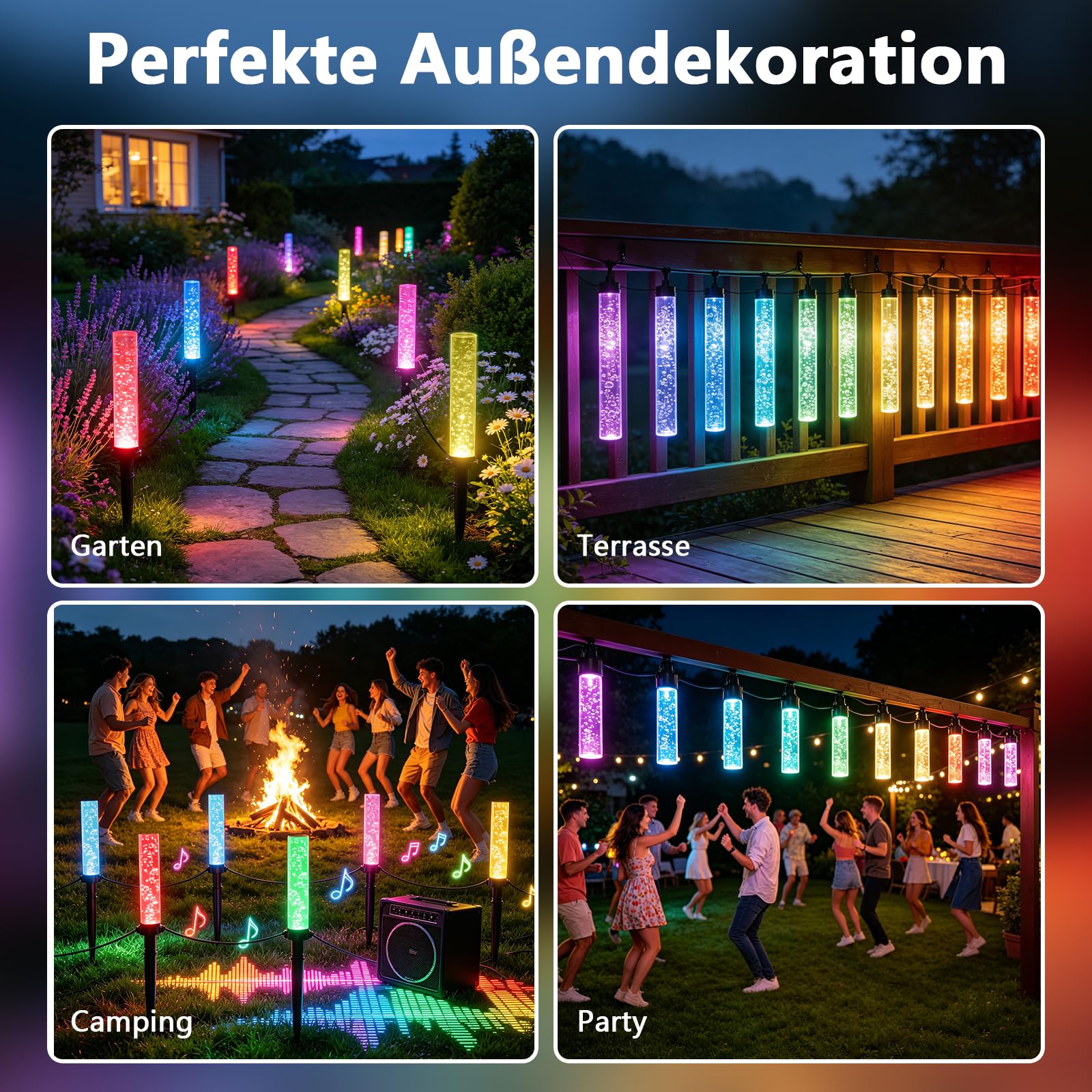 Gartenbeleuchtung Außen RGB-IC LED, Neon Outdoor Lichterkette mit Erdspieß, App & Fernbedienung, DIY Farbwechsel, Timer, IP65 Wasserdicht für Garten, Terrasse, Rasen und Balkon