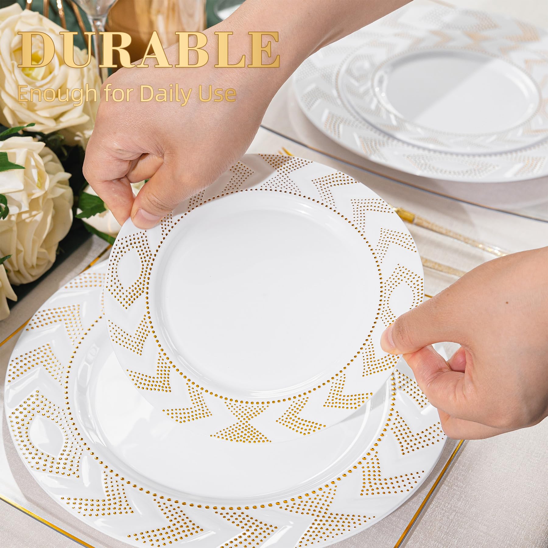 HOMIP 100 platos de flecha con borde de oro blanco