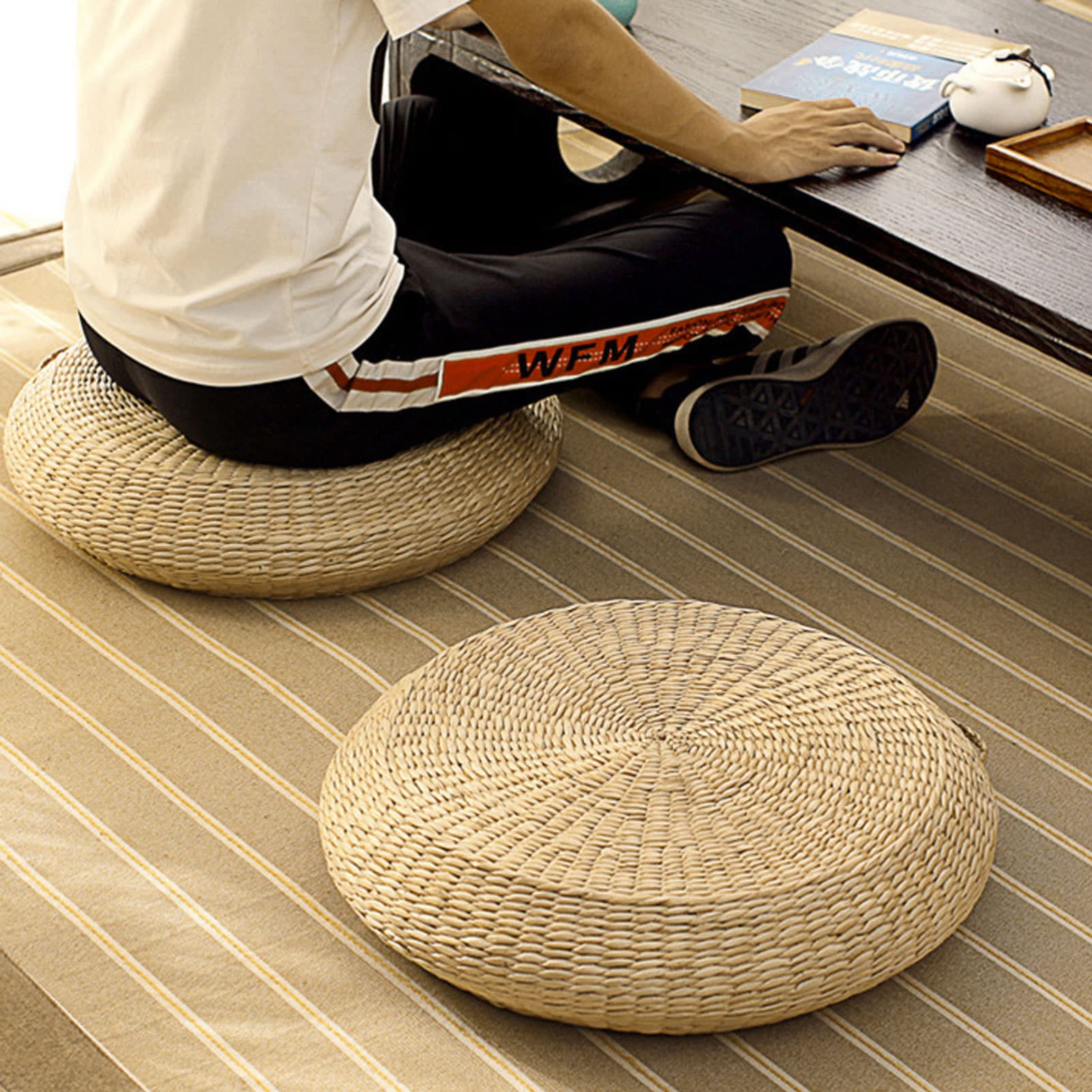 Amazon.co.jp: 畳の座布団、わらを編んだクッション、植物の質感を備え