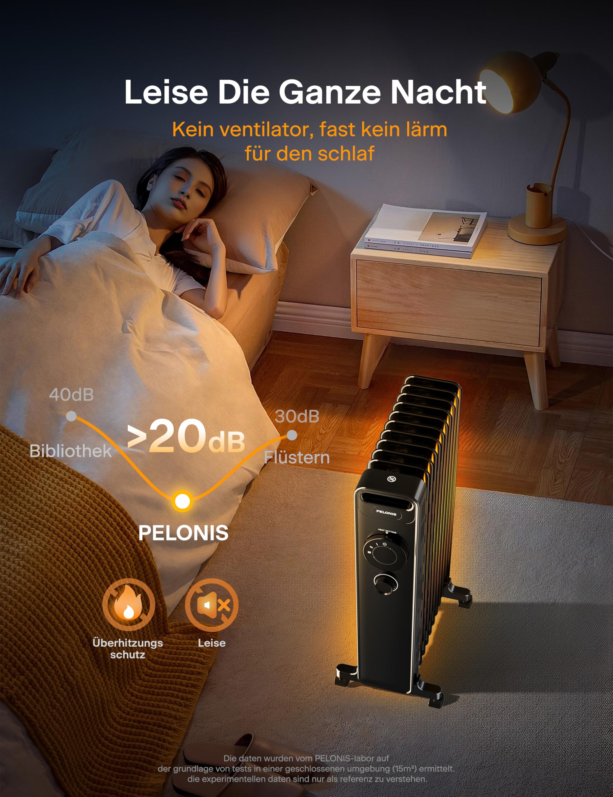 PELONIS Radiador de Aceite 2300W con Aletas en J, 3 Potencias y Termostato, Silencioso, Seguridad Antivuelco, Eficiencia Energética A para Dormitorio, Salón