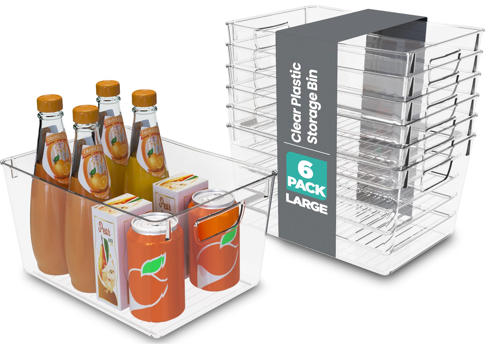 Utopia Kitchen Clear Organizer or Storage Bins - 6 Pack Pantry Organizers and Storage Bins - Large Clear Storage Containers for Organizing Fridge, Kitchen Organization