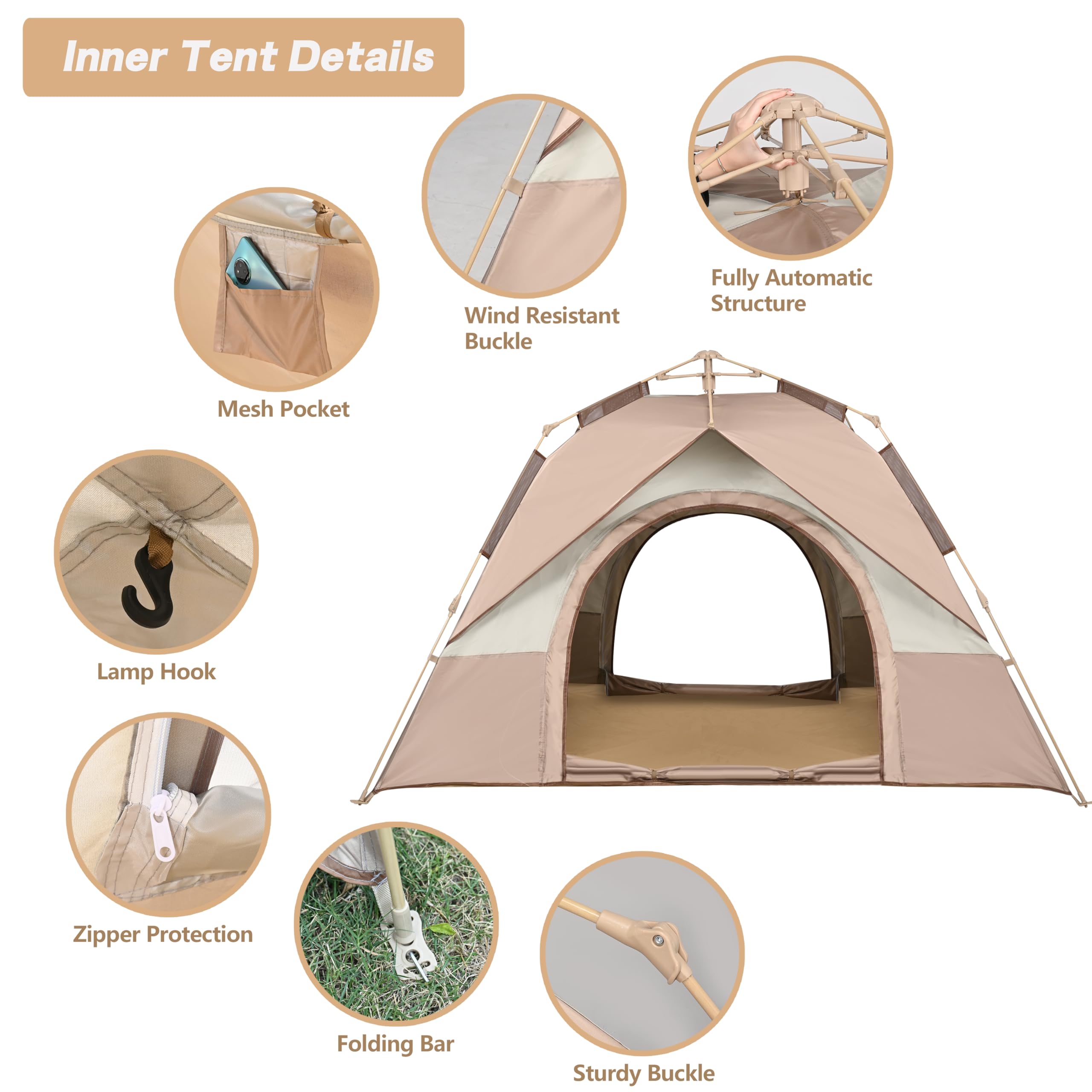 Tienda de campaña automática para 2 a 6 personas para 4 estaciones, impermeable y resistente al viento, tienda de campaña con puerta y ventana para acampar familiar al aire libre, senderismo, caza