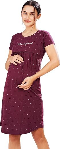 Pastel Clip Women Pastel Clip Women's Cotton Star Printed Knee Length Maternity/Feeding/Nursing Nighty