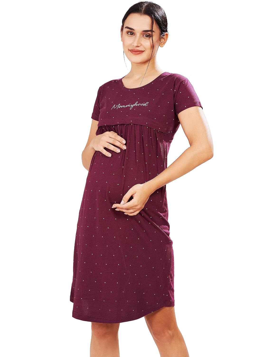 Pastel Clip Women Pastel Clip Women's Cotton Star Printed Knee Length Maternity/Feeding/Nursing Nighty