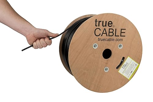 trueCABLE Cat5e - Blindado para exteriores (FUTP), 1000 pies, resistente al agua, clasificación CMX de entierro directo, cobre sólido negro 24 AWG,