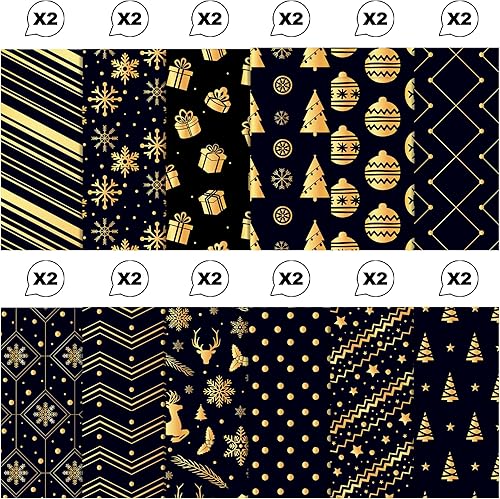 Miniatura 2 de Paquete de 24 piezas de papel de Navidad con patrón de Navidad de 12 x 12 pulgadas, diseño de puntos de Navidad negros y dorados, papel especial