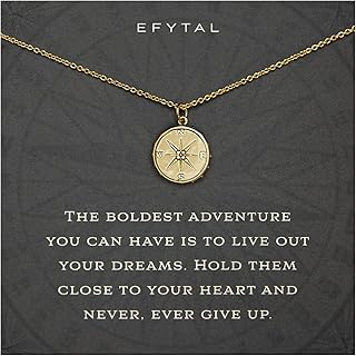 EFYTAL Sterling Silver or Gold Plated Studded Compass Necklace