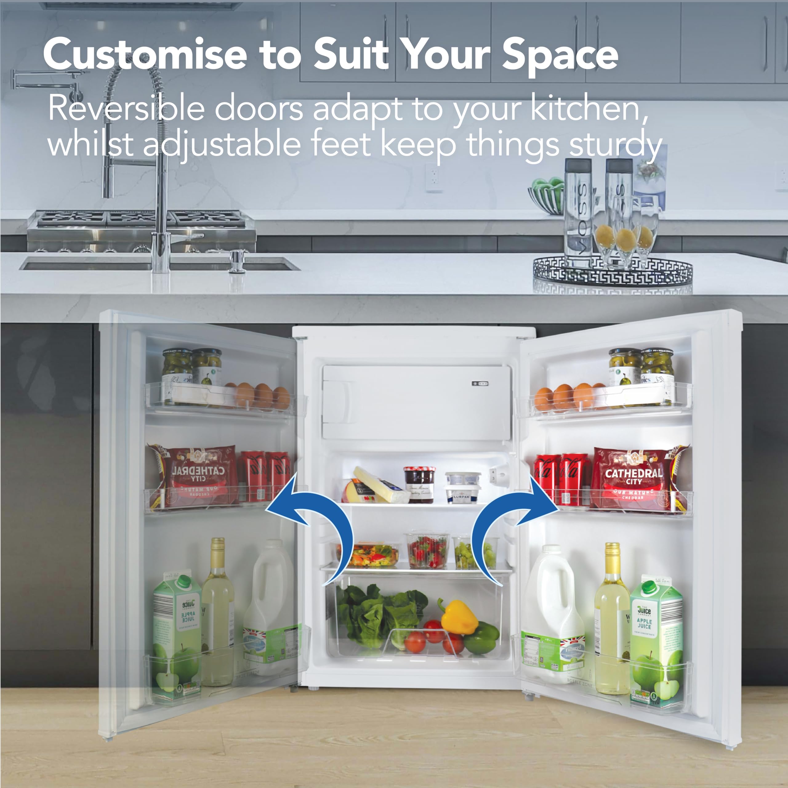 Igenix IG155W Freestanding Under Counter Fridge With 2 Adjustable Shelves, 1 Salad Drawer, 3 Door Shelves, Reversible Door, 97 Litre Capacity Fridge, 16 Litre Ice Box, 55 cm Wide, White — view 8