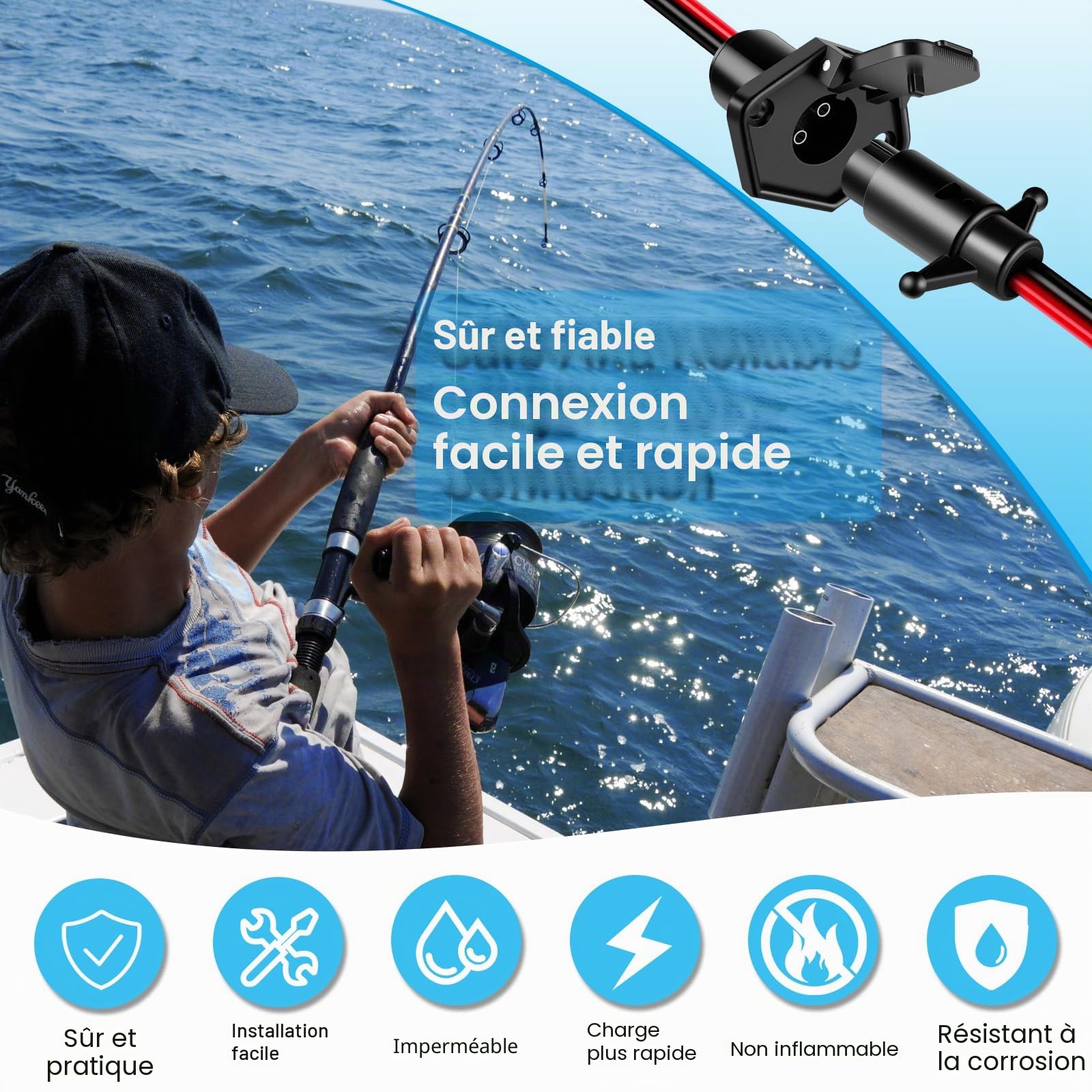 Prise de moteur auxiliaire, prises de moteur auxiliaire étanches professionnelles 12V-24V, prise et prise de moteur auxiliaire 8 jauges 2 fils pour bateau Minn Kota, connexion rapide du moteur