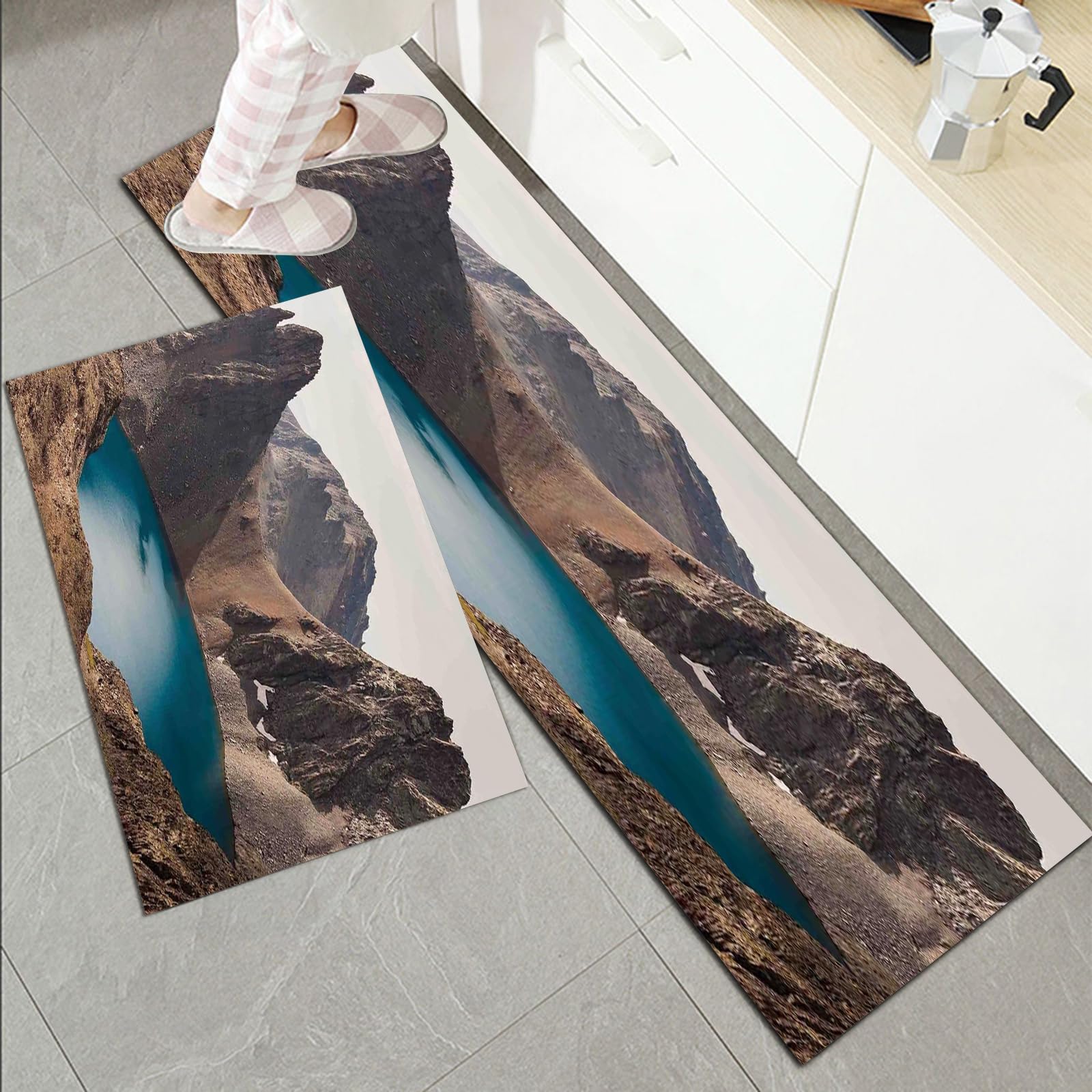 MLSOWM Lot De 2 Tapis De Cuisine Lavables, Rochers De