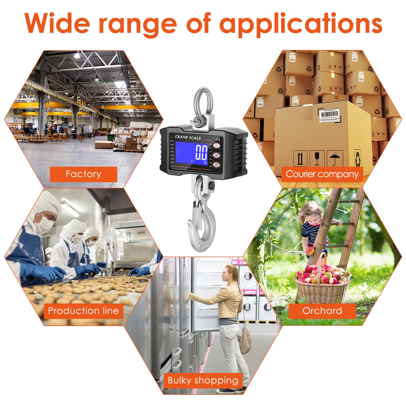 Bascula Gancho Industrial 1000kg, Báscula de Grúa Digital de Alta Precisión Báscula Colgantes Balanza Digital de Grúa LCD Inteligente con Control Remoto