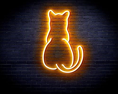 Miniatura 1 de ADVPRO Gato gatito trasero mascota Flex silicona LED neón signo amarillo dorado st16s32-fnu0023-e