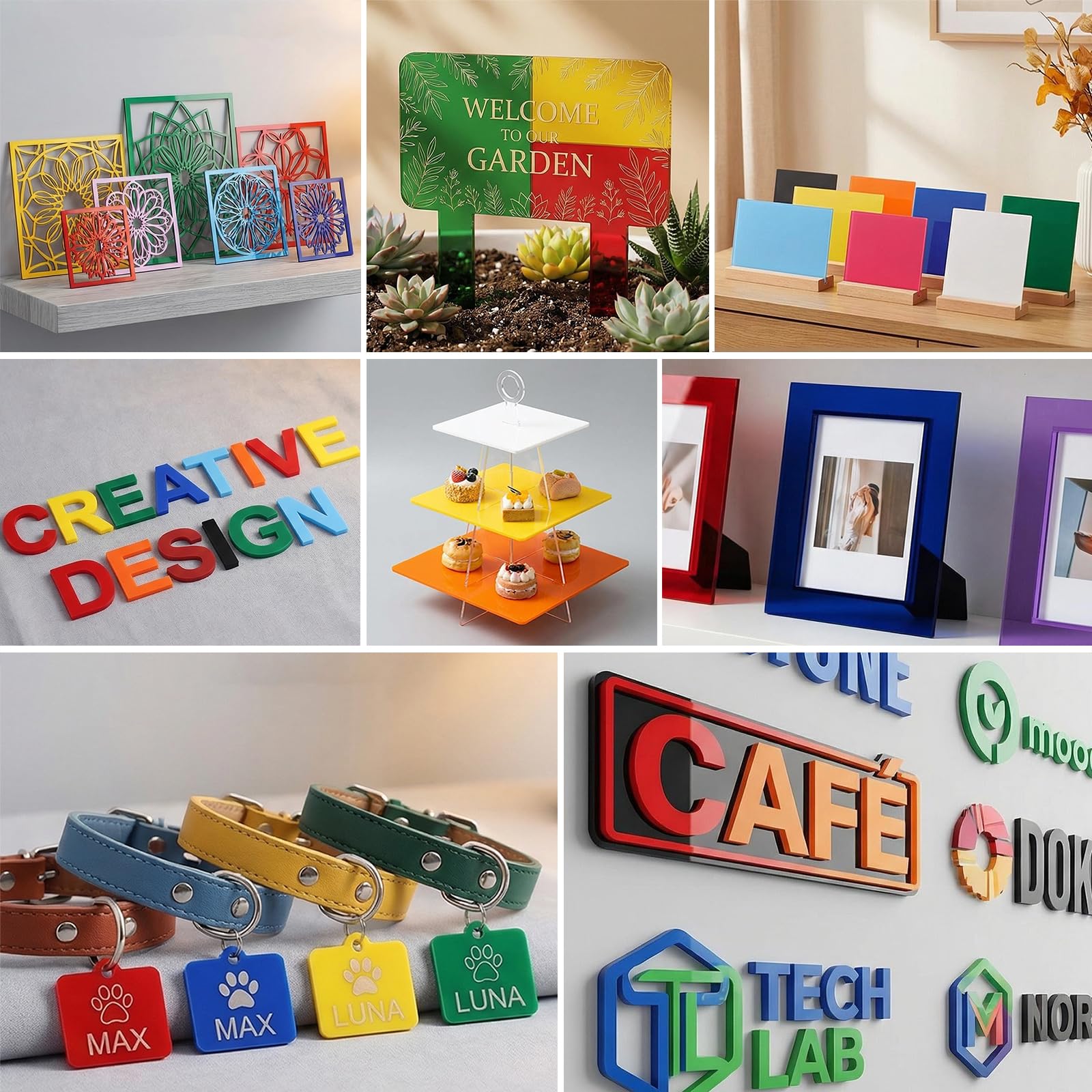 Lot de 10 plaques acryliques - Plaques colorées pour bricolage, bijoux, artisanat, cadres photo, panneaux, projets d'exposition - 20 x 20 cm