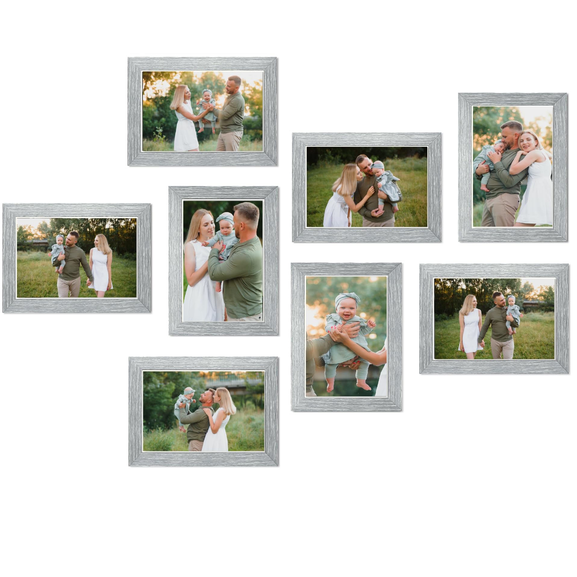 Collage Picture Frame Set, Grey, Set of 8, 6 x 4 Multi Frames, Picture Photo Frame Set, Wall Collage