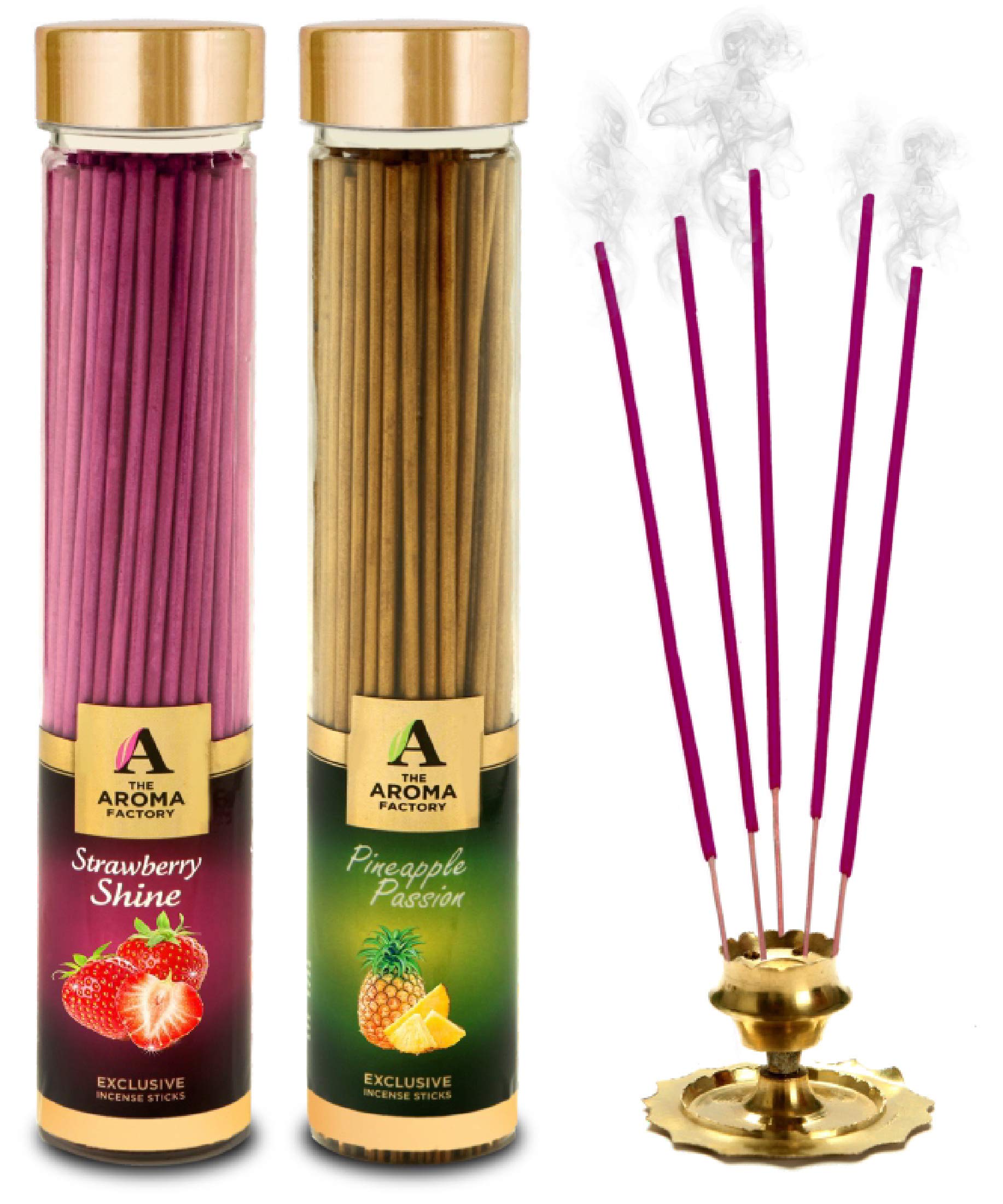 The Aroma Factory Organic Strawberry & Pineapple Agarbatti for Pooja, No Charcoal Incense Sticks,100% Herbal Fragrance Agarbathi, (Bottle Pack of 2x100g)
