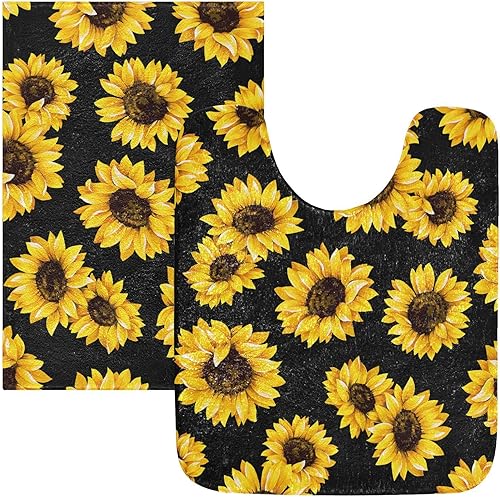 Miniatura 4 de Alfombra de baño negra con girasoles, alfombra de baño suave, absorbente, alfombra de baño, alfombra de baño, alfombra de baño lavable,