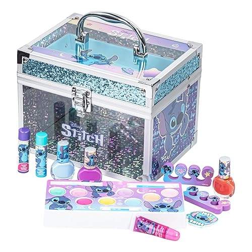 Stitch Train Case Beauty Set, kit de maquillaje para niñas, juego de maquillaje lavable real, maquillaje de juego, recuerdo de fiesta, cumpleaños,