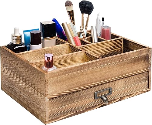 Liry Products - Organizador de madera rústica, gabinete de almacenamiento de cosméticos, caja de exhibición de maquillaje, suministros de oficina,
