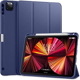 DTTO Case for iPad Pro 11 inch 4th/3rd/2nd/1st Generation 2022/2021/2020/2018, Slim Trifold Stand Soft TPU Back Cover with Built-in Pencil Holder,Also Fit iPad Air 5/4, [Auto Sleep/Wake],Navy Blue